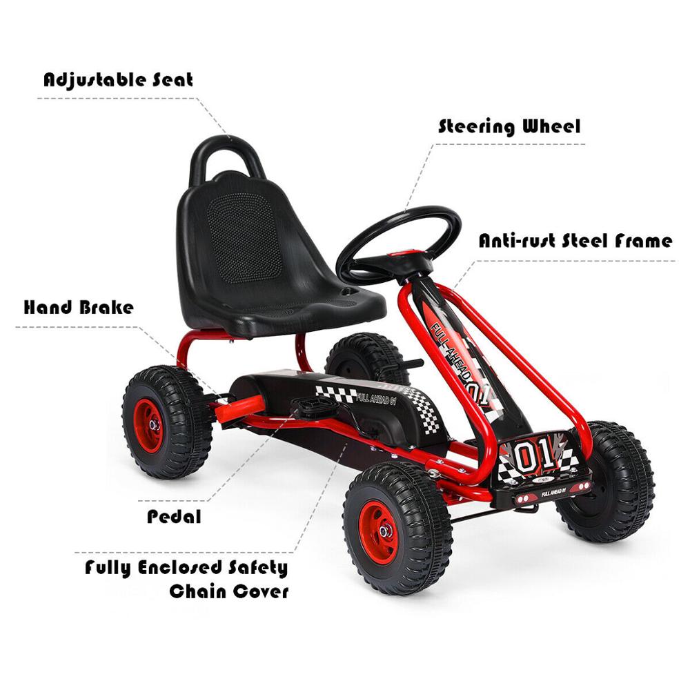 4-Wheel Pedal Ride-On Go Kart with Adjustable Seat & Handbrake