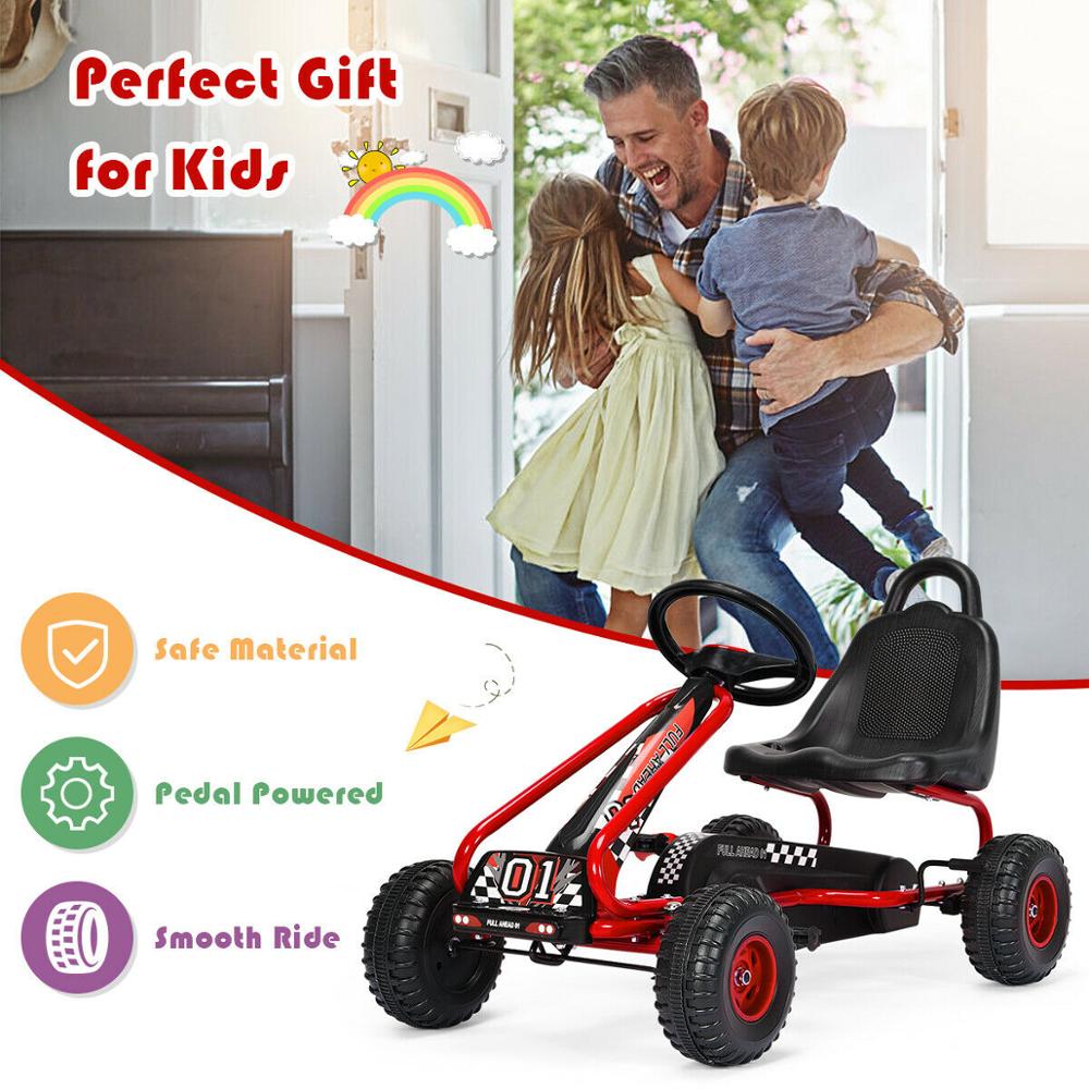 4-Wheel Pedal Ride-On Go Kart with Adjustable Seat & Handbrake