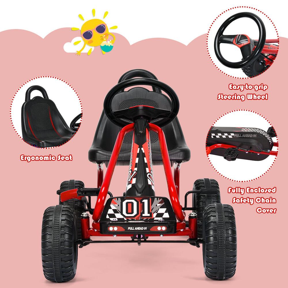 4-Wheel Pedal Ride-On Go Kart with Adjustable Seat & Handbrake