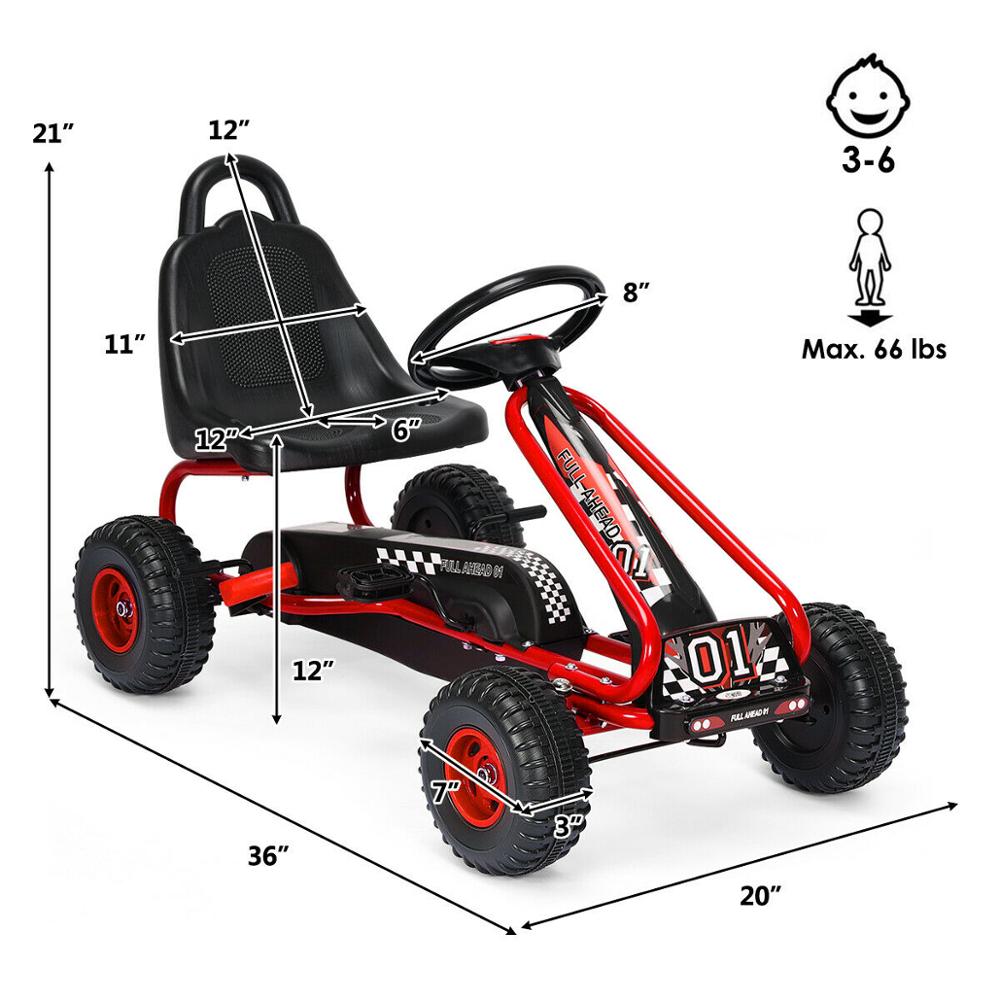 4-Wheel Pedal Ride-On Go Kart with Adjustable Seat & Handbrake