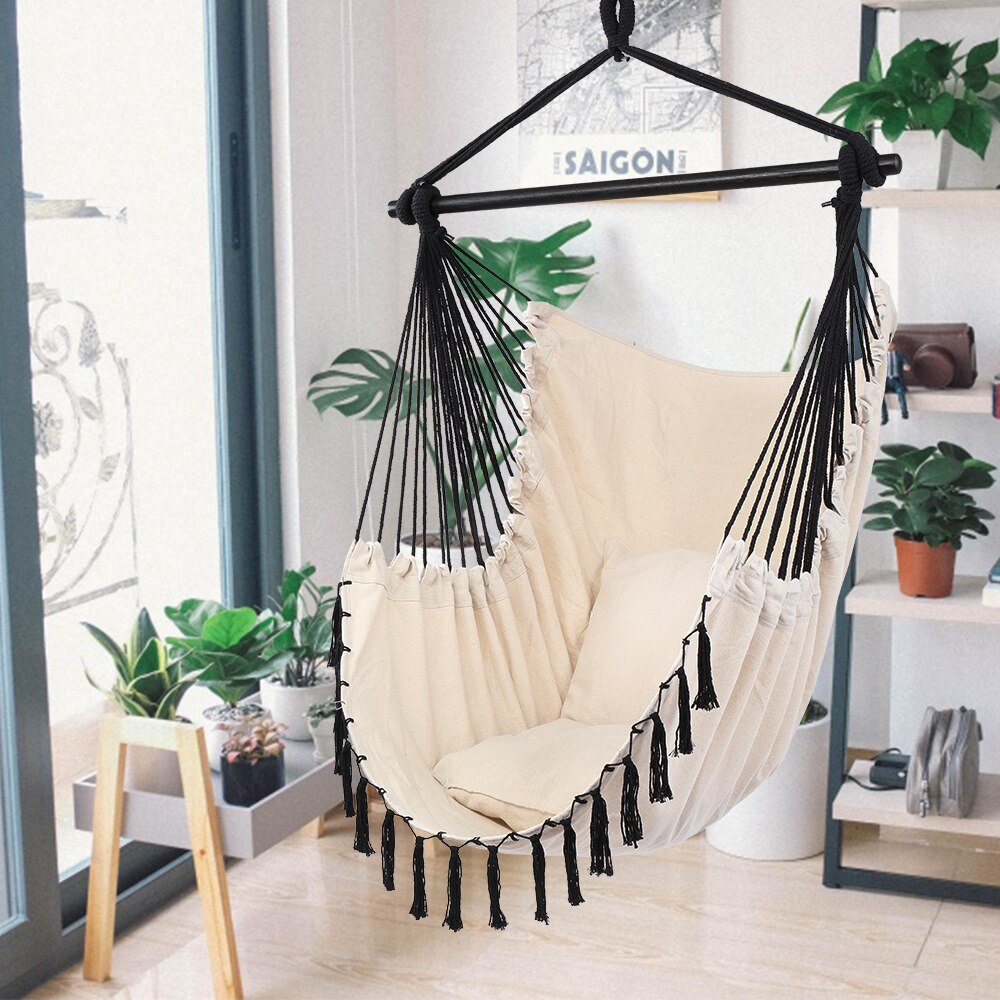 Hammock Chair Swing with Pillow for Backyard and Patio