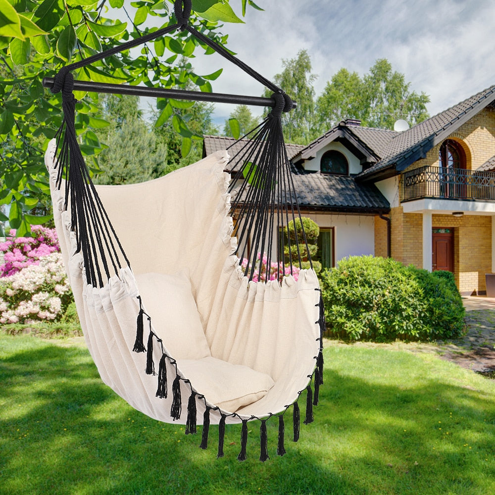 Hammock Chair Swing with Pillow for Backyard and Patio