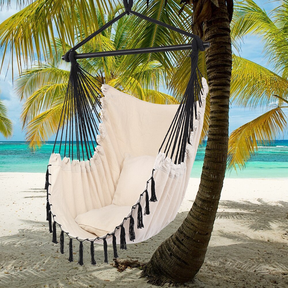 Hammock Chair Swing with Pillow for Backyard and Patio