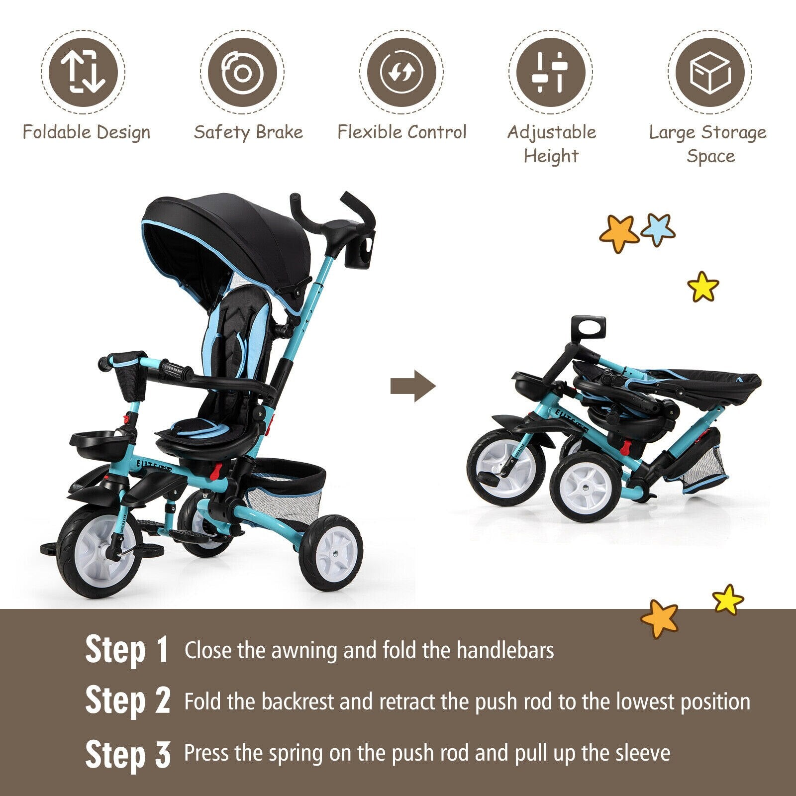 6-in-1 Multifunctional Tricycle with Canopy