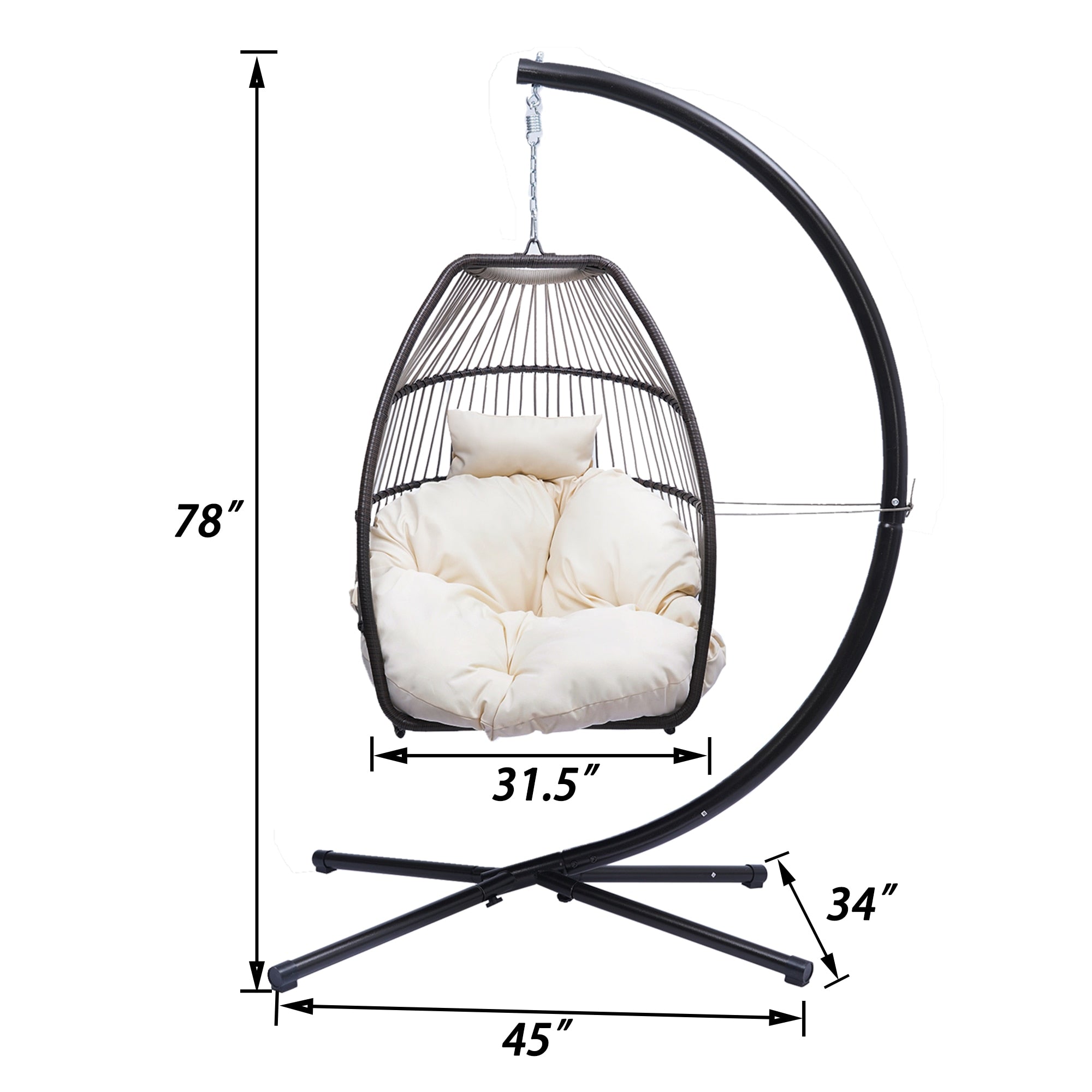 Patio Rattan Hanging Egg Chair with Cushion