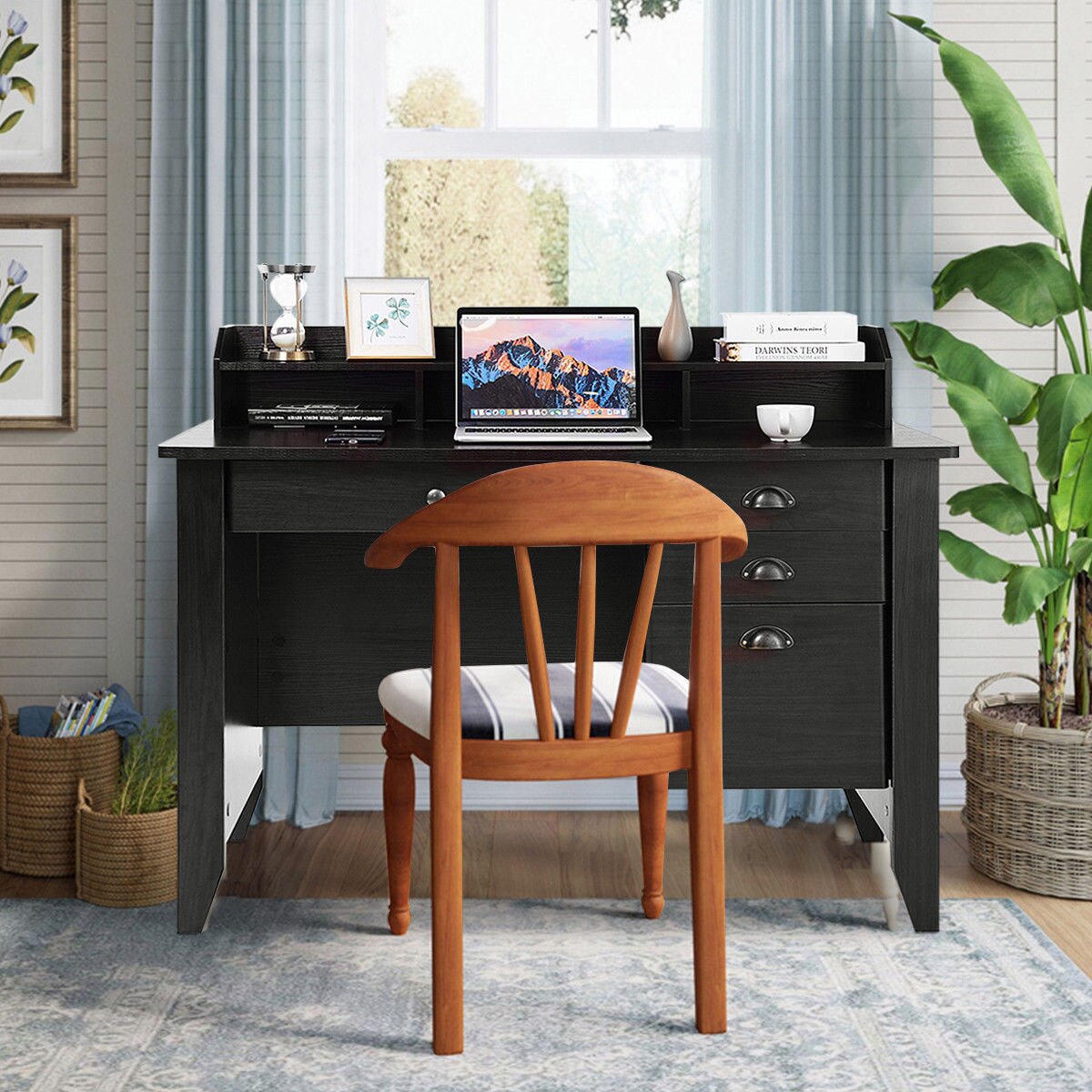 Computer & Laptop Desk with Hutch in Black