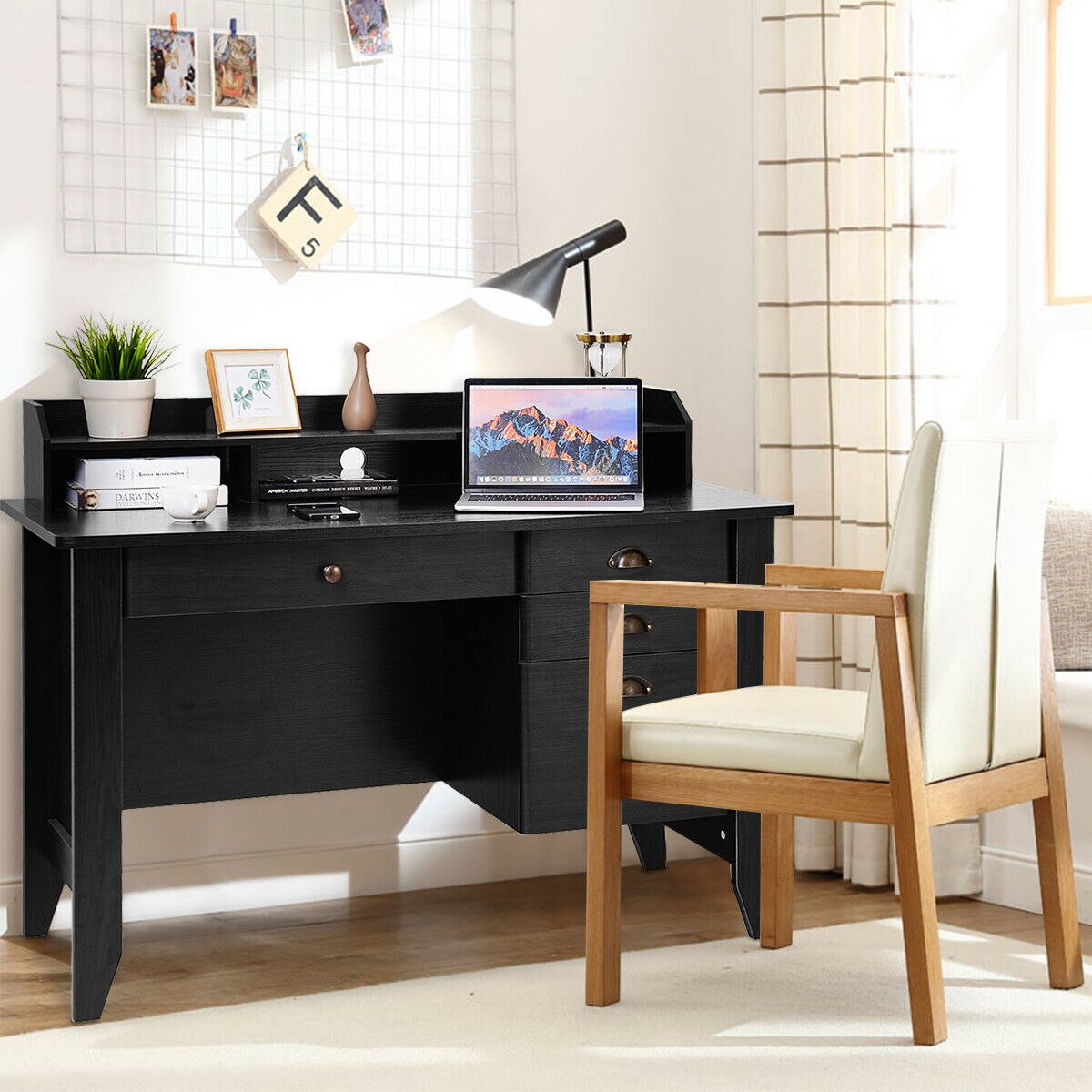 Computer & Laptop Desk with Hutch in Black