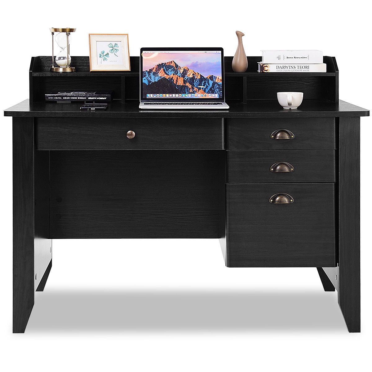 Computer & Laptop Desk with Hutch in Black