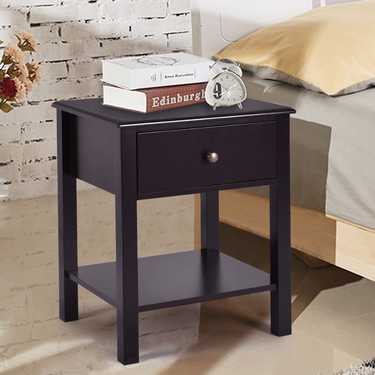 Nightstand with Bottom Shelf and Drawer