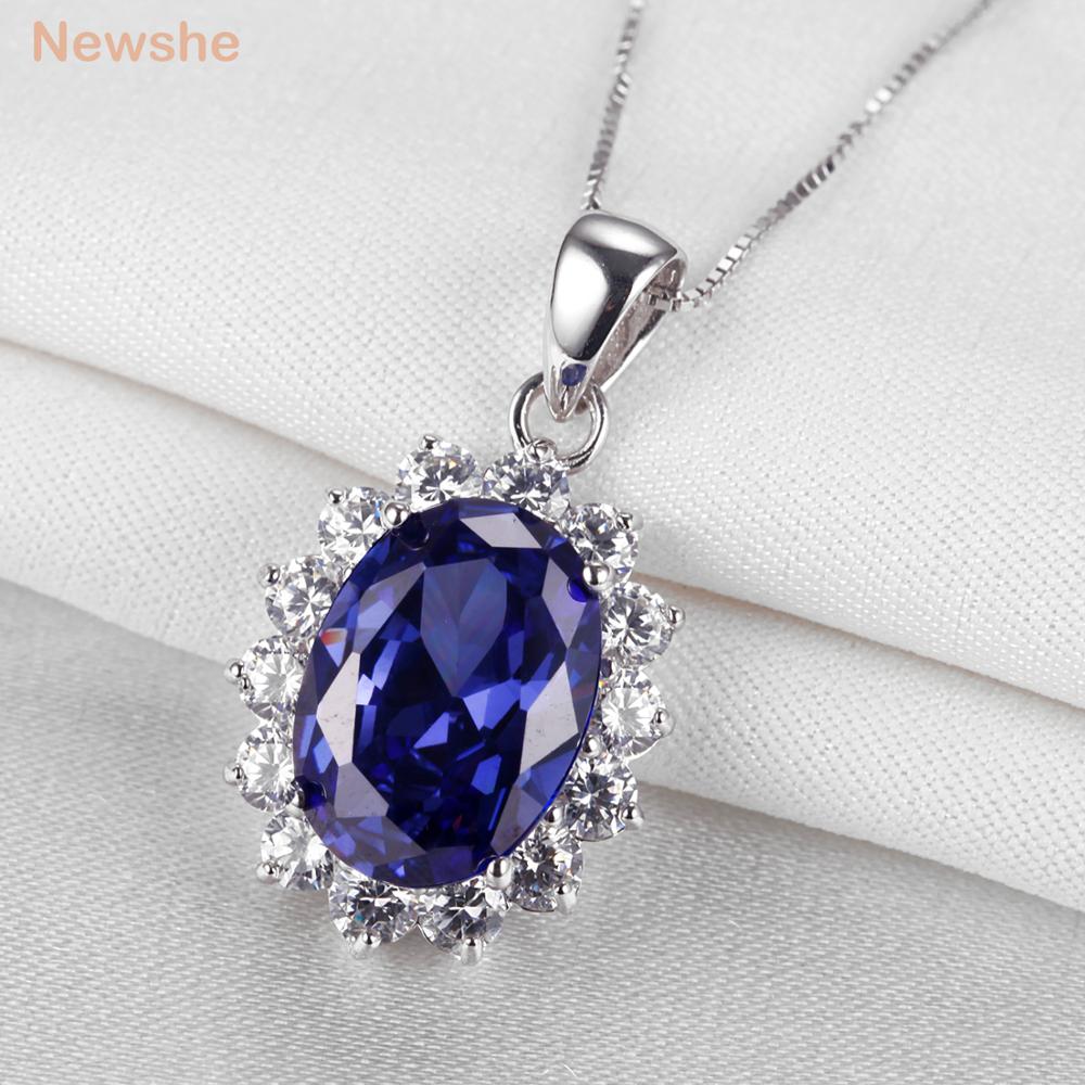 925 Sterling Silver Necklace with Blue Cubic Zircons