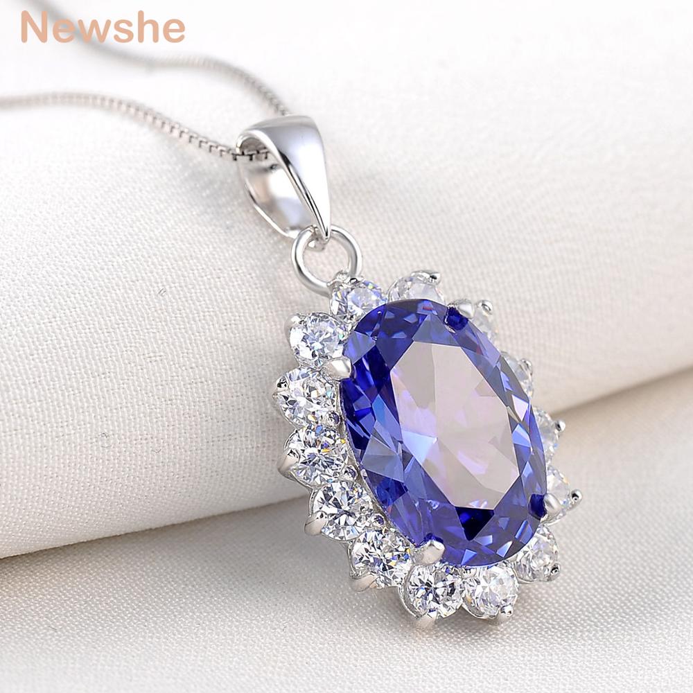 925 Sterling Silver Necklace with Blue Cubic Zircons