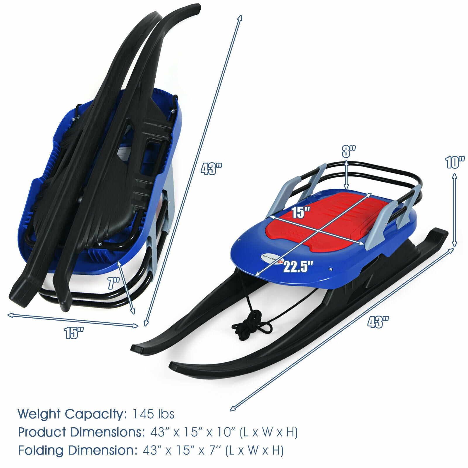 Folding Kids Metal Snow Sled