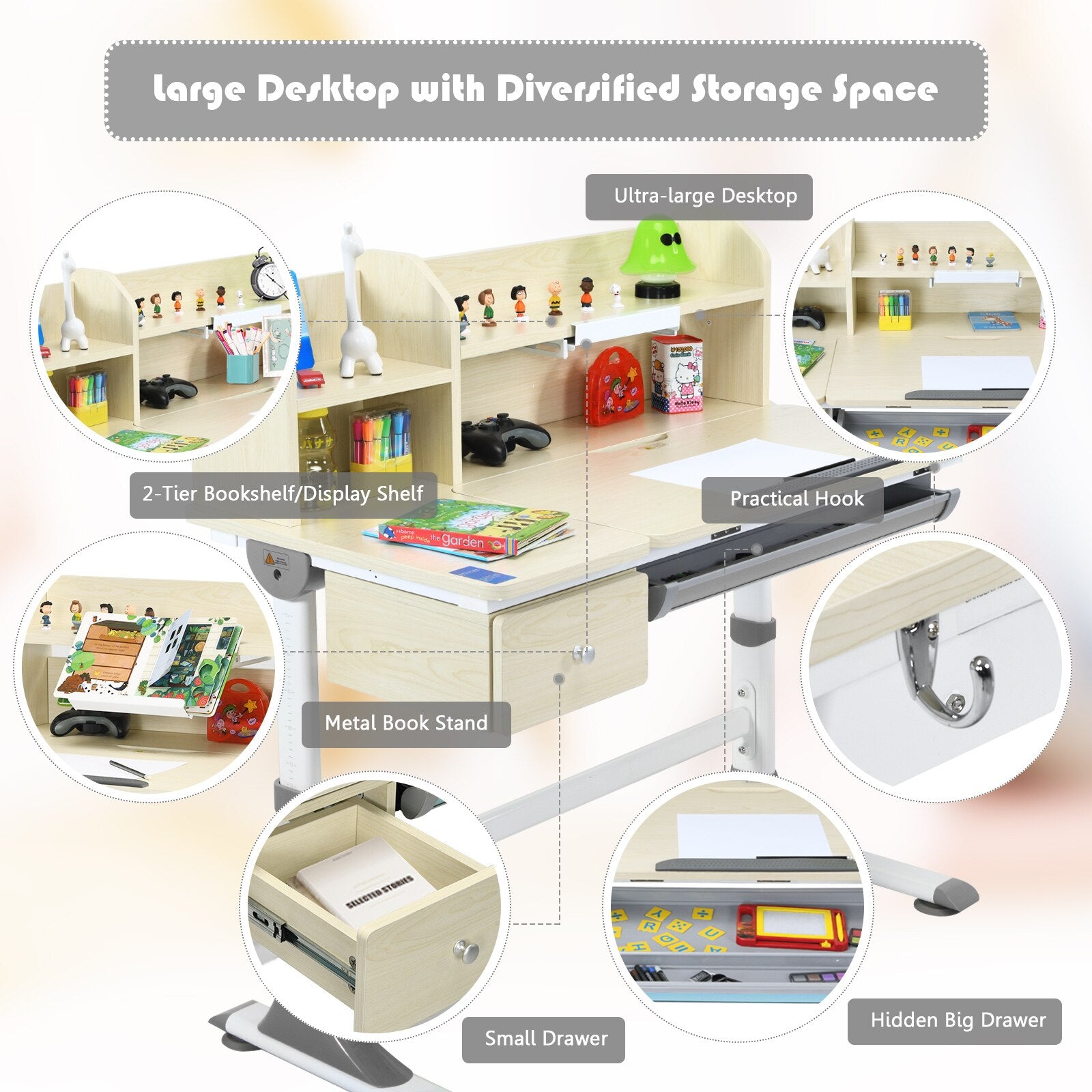 Adjustable Height Study Desk & Chair with Bookshelf