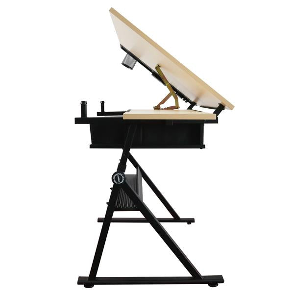 Height Adjustable Drawing Table with Storage Drawers and Stool