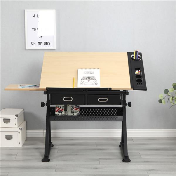 Height Adjustable Drawing Table with Storage Drawers and Stool