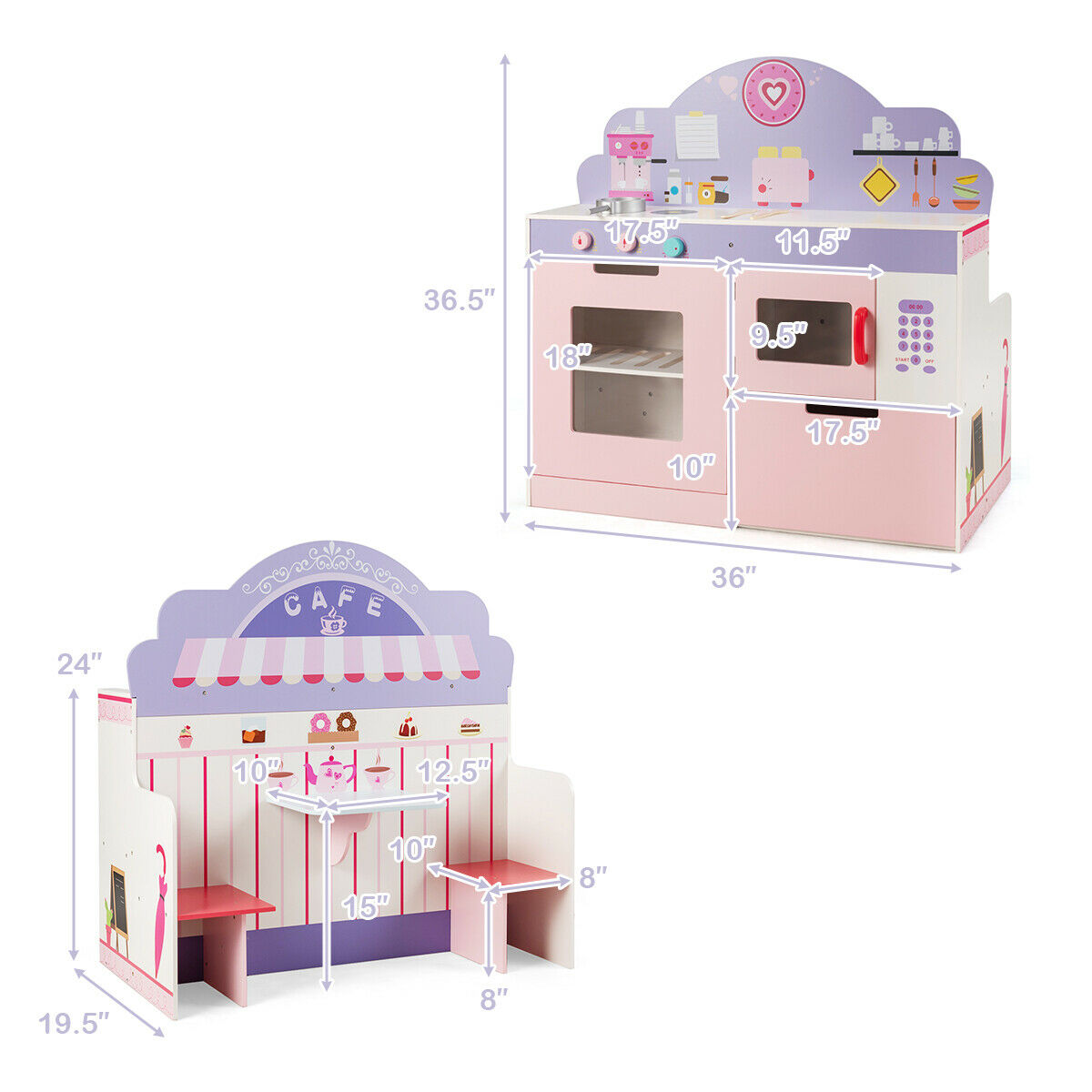 2-in-1 Kitchen & Cafe Restaurant Wooden Cooking Playset