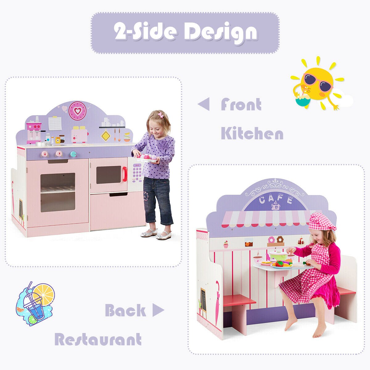 2-in-1 Kitchen & Cafe Restaurant Wooden Cooking Playset