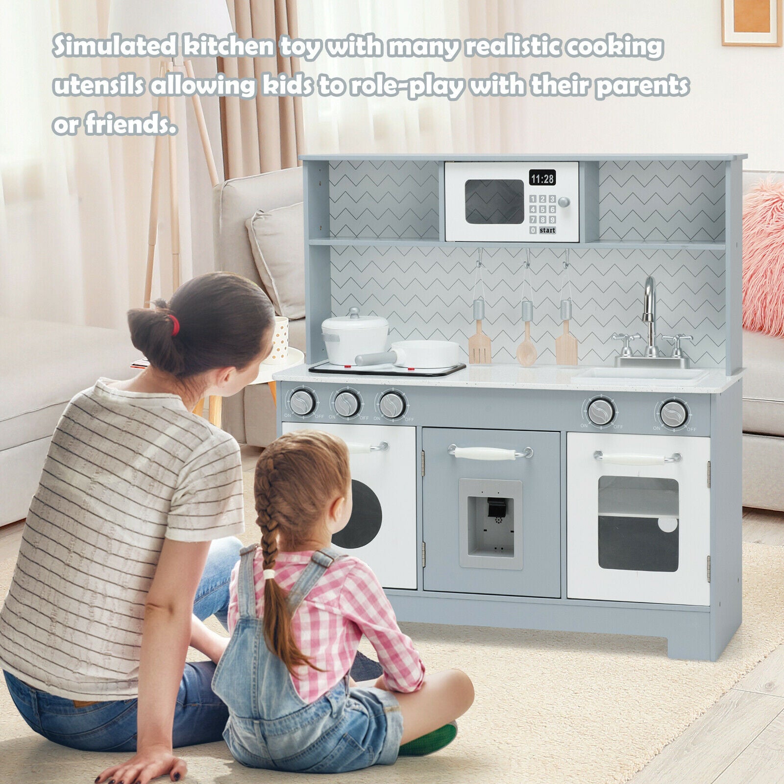 Kitchen Wooden Playset with Realistic Light & Sound