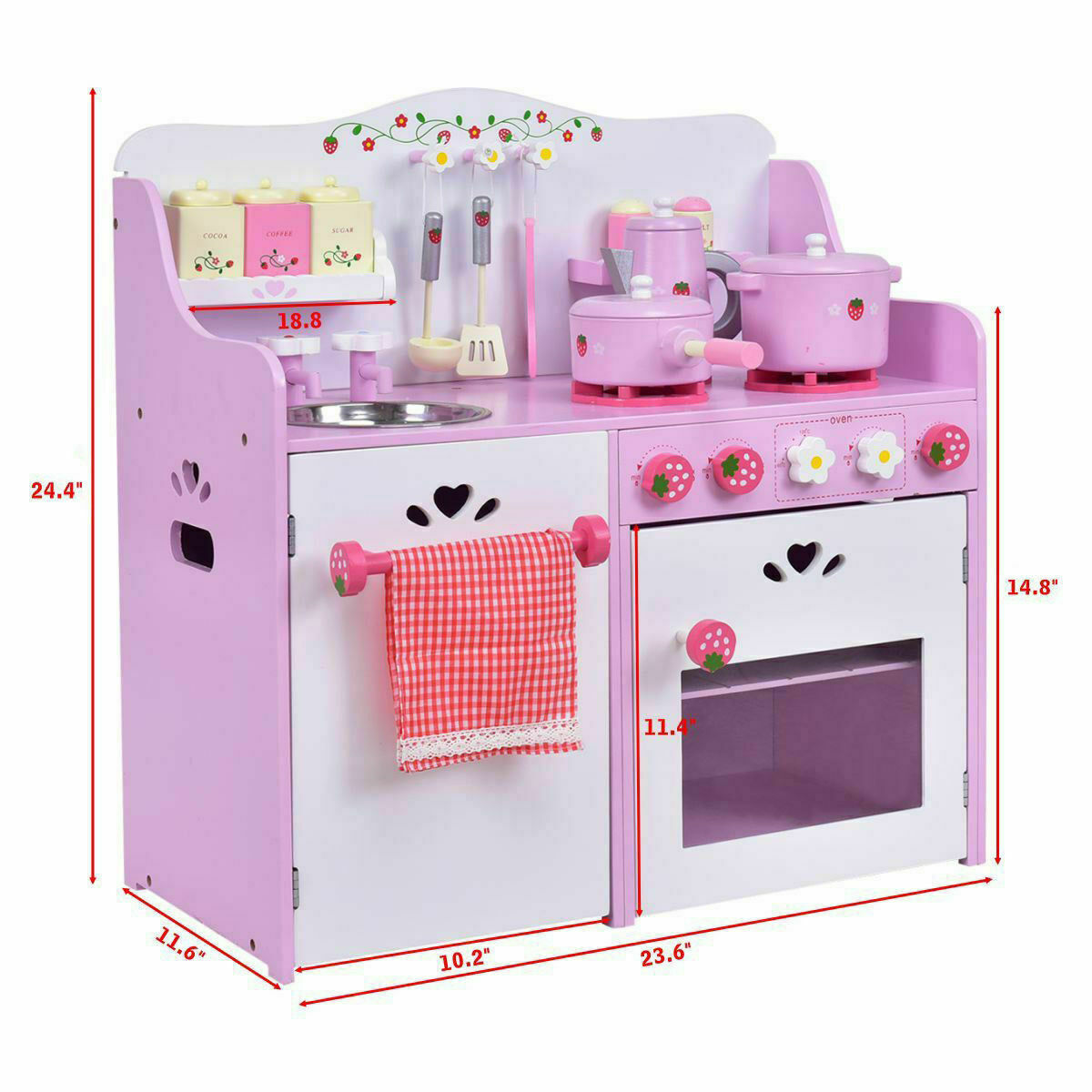 Kids Wooden Strawberry Kitchen Playset