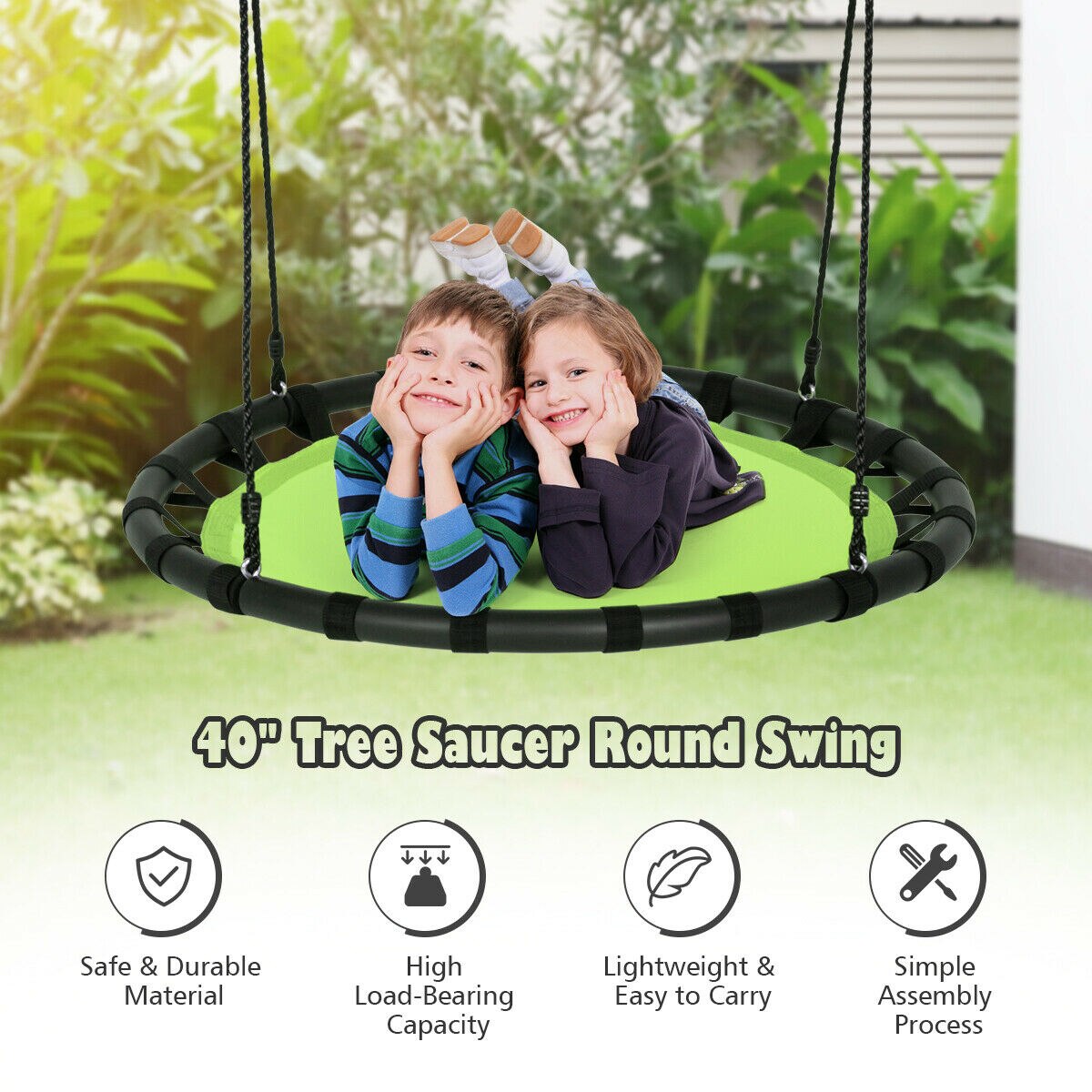 40" Flying Saucer Tree Swing with Adjustable Ropes