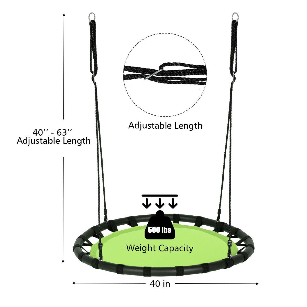 40" Flying Saucer Tree Swing with Adjustable Ropes