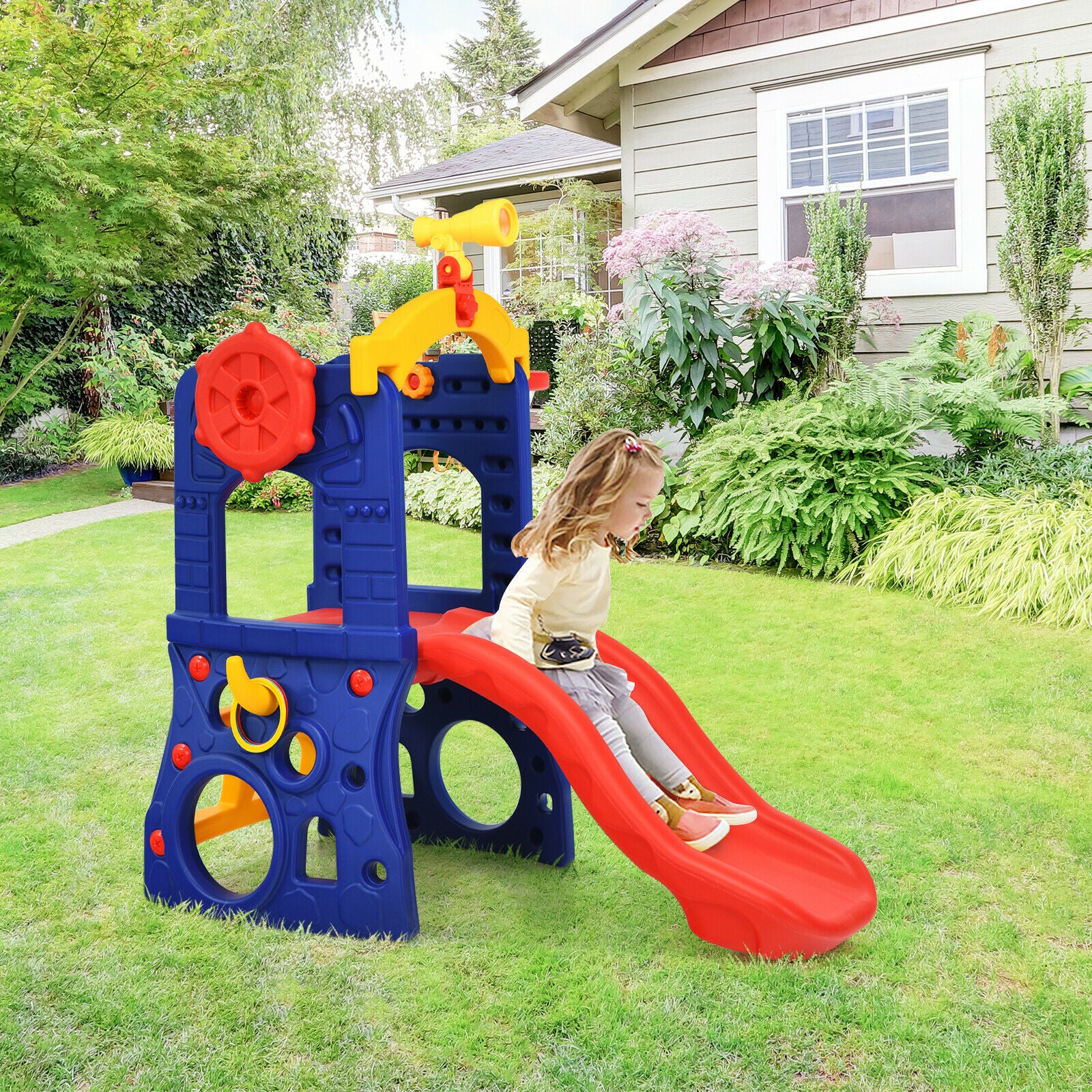 6-in-1 Freestanding Kids Climber with Basketball Hoop