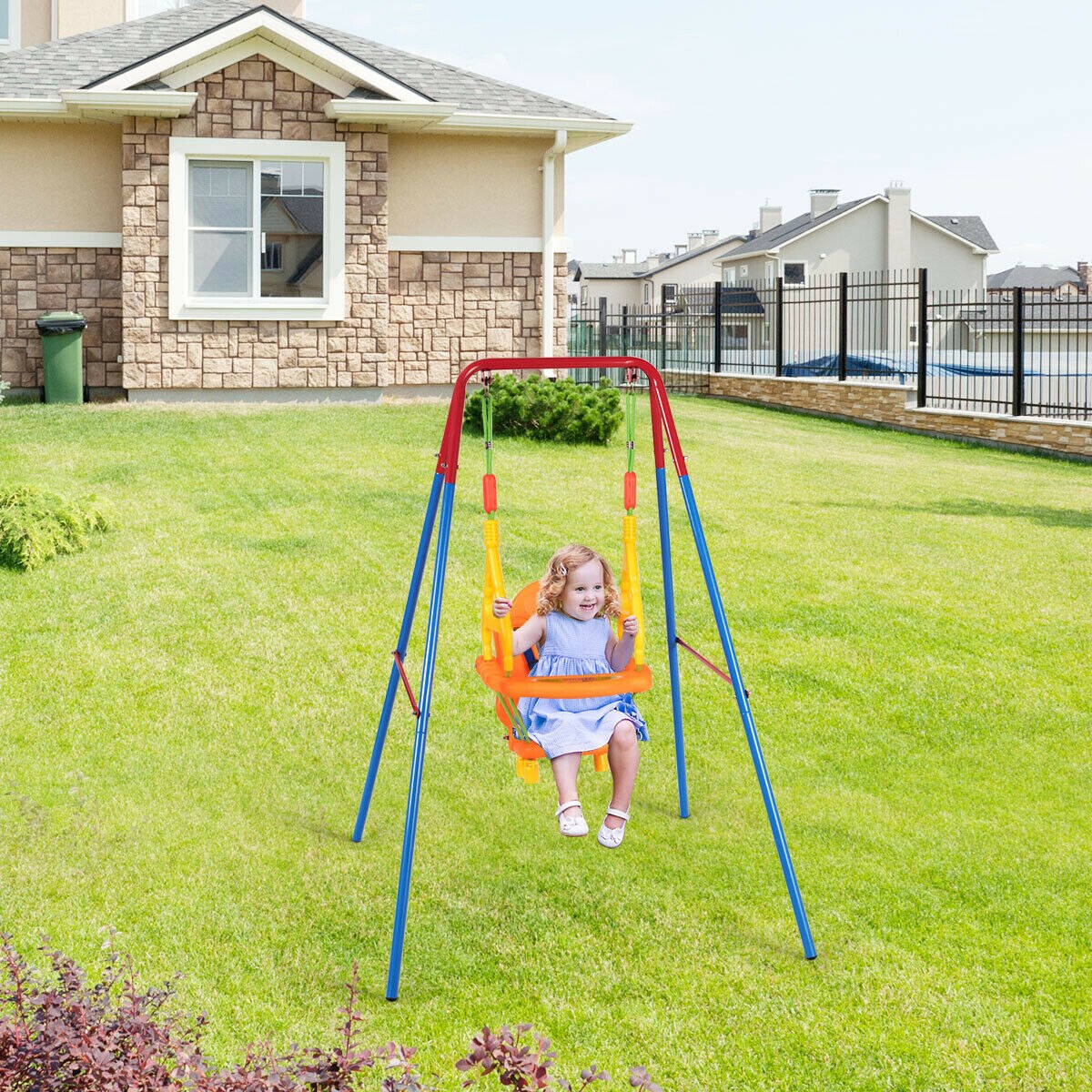 Swing Set with High Back Seat and Handrails A-Frame