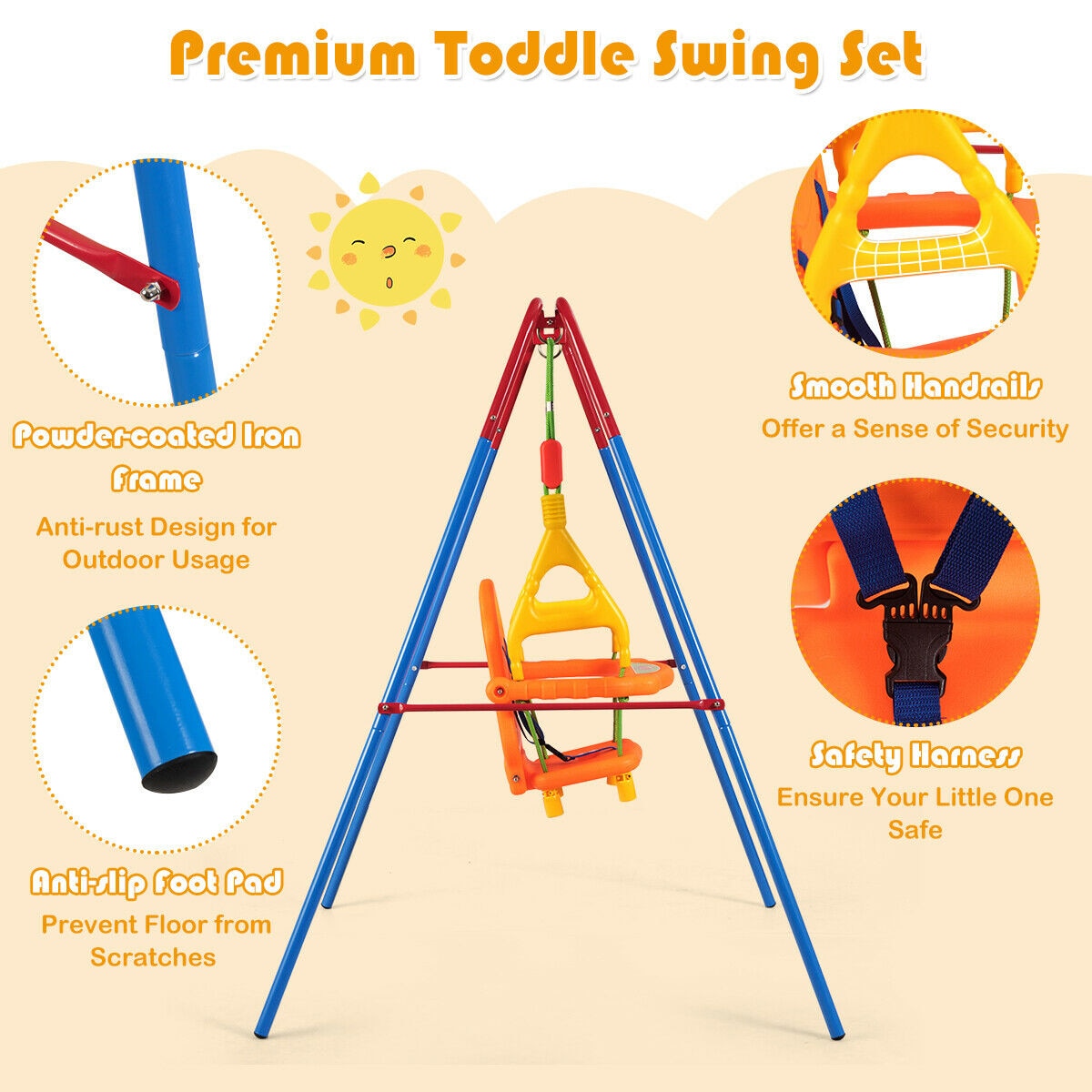 Swing Set with High Back Seat and Handrails A-Frame