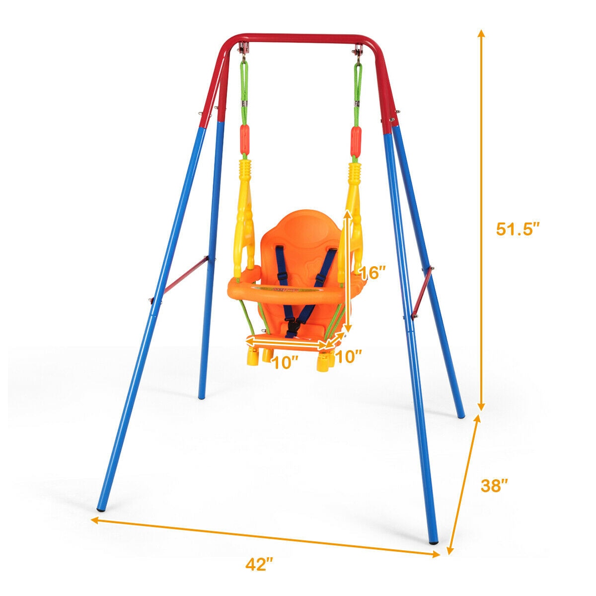 Swing Set with High Back Seat and Handrails A-Frame