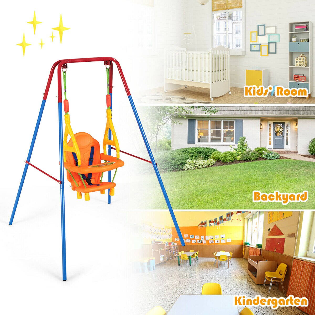 Swing Set with High Back Seat and Handrails A-Frame