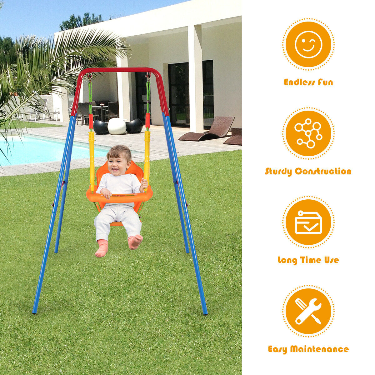 Swing Set with High Back Seat and Handrails A-Frame