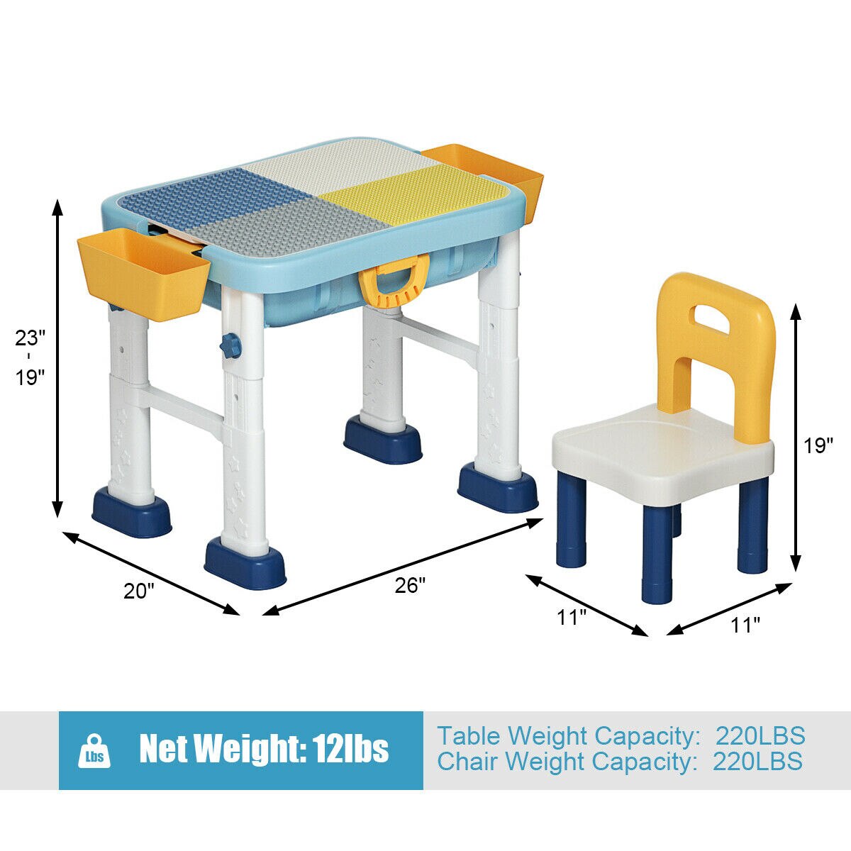 6-in-1 Double-Sided Kids Activity Table Set with Chair