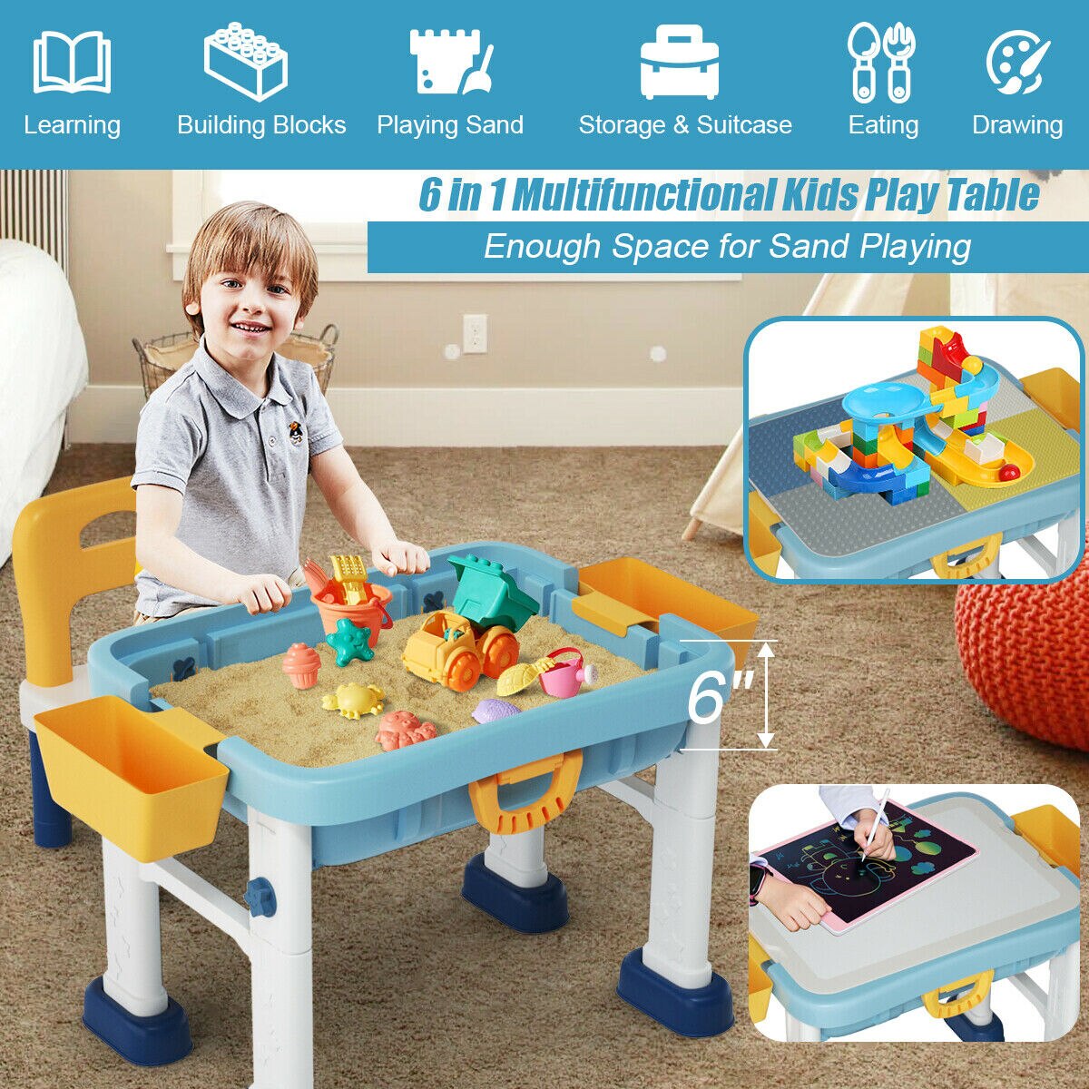 6-in-1 Double-Sided Kids Activity Table Set with Chair