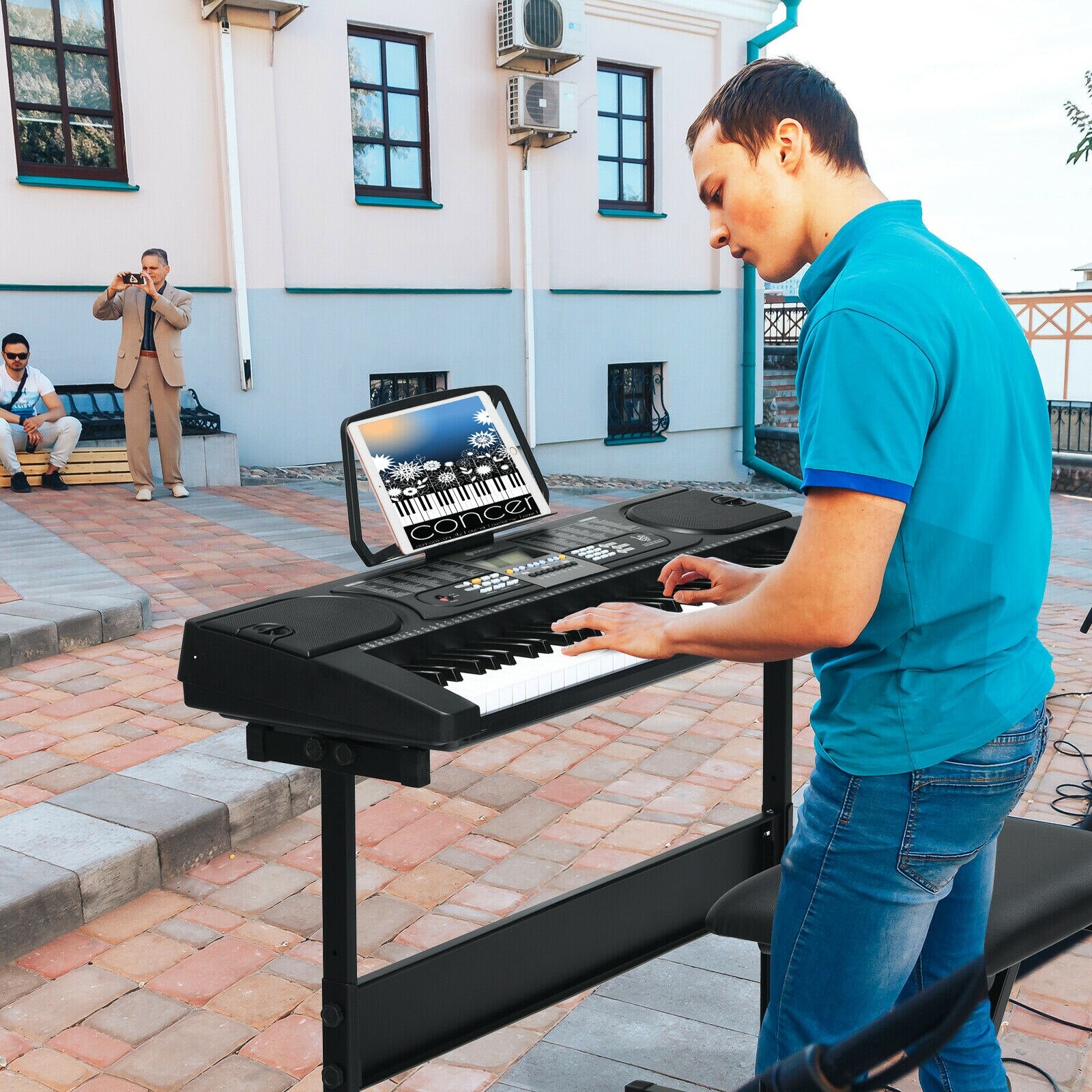 61-Key Electronic Piano Keyboard Starter Set with Stand, Bench, Headphone and Microphone