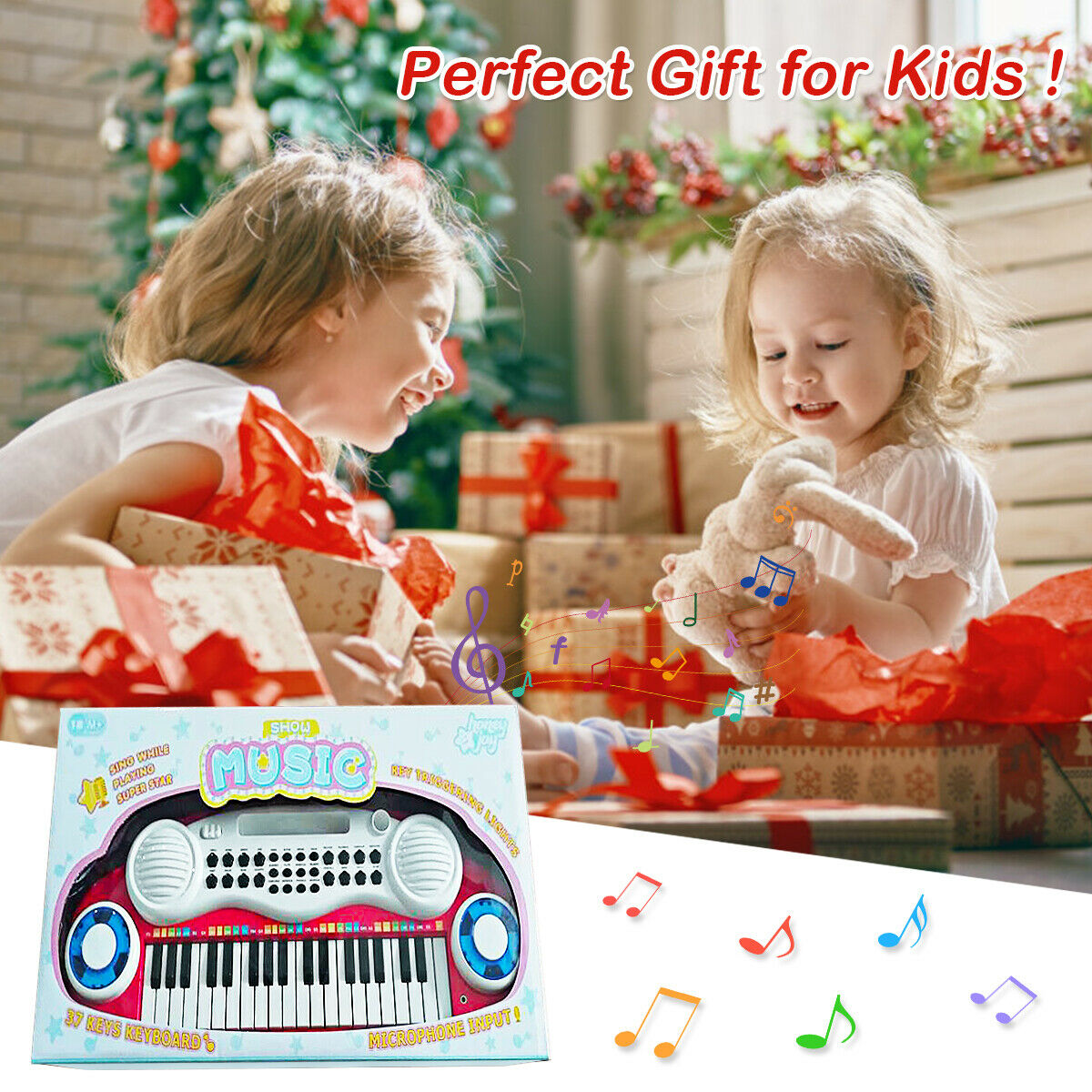 37-Key Electronic Piano Keyboard with Microphone Z-Shaped in Red