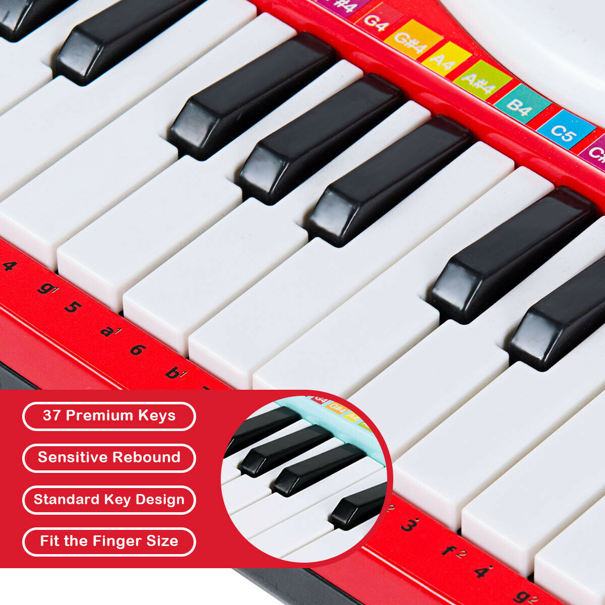 37-Key Electronic Piano Keyboard with Microphone Z-Shaped in Red