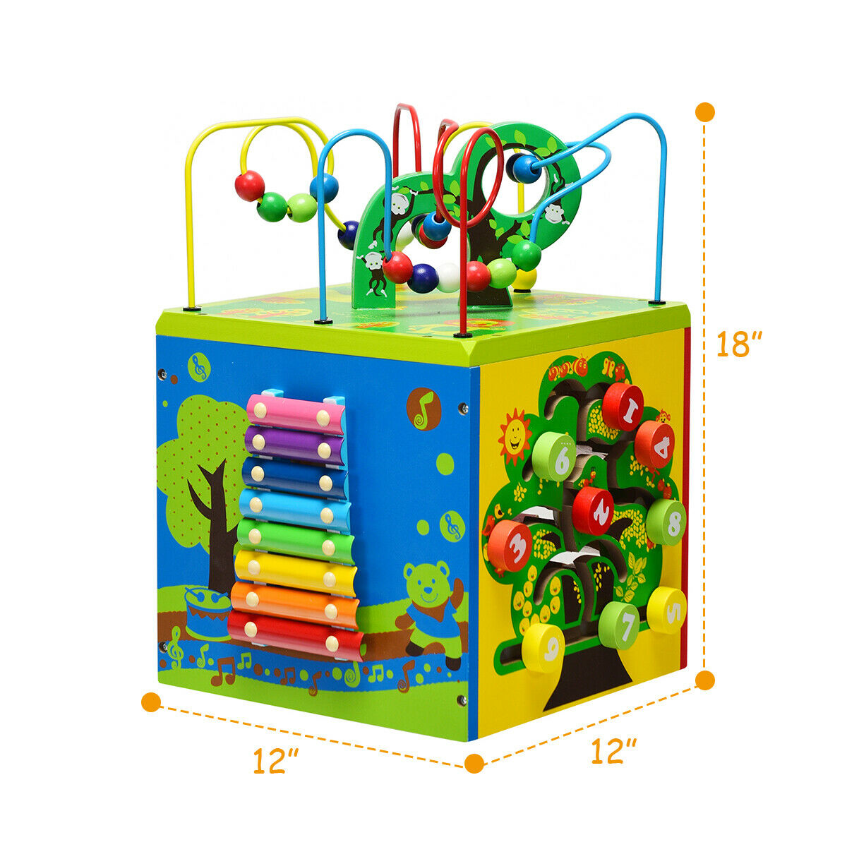 5-in-1 Wooden Activity Cube with Rotatable Base