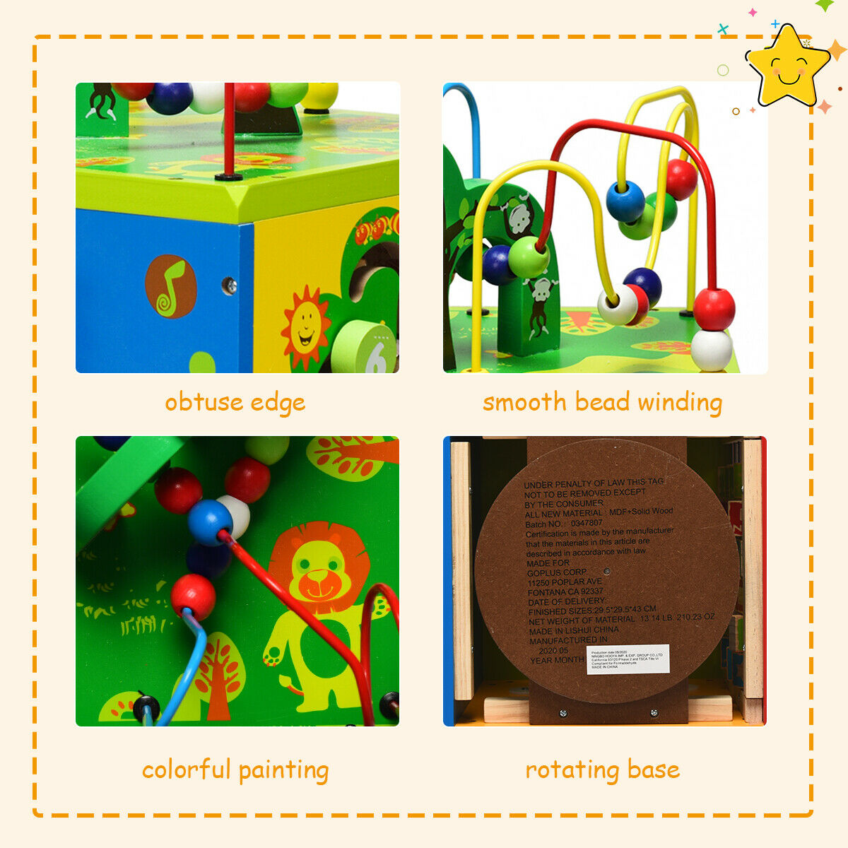 5-in-1 Wooden Activity Cube with Rotatable Base