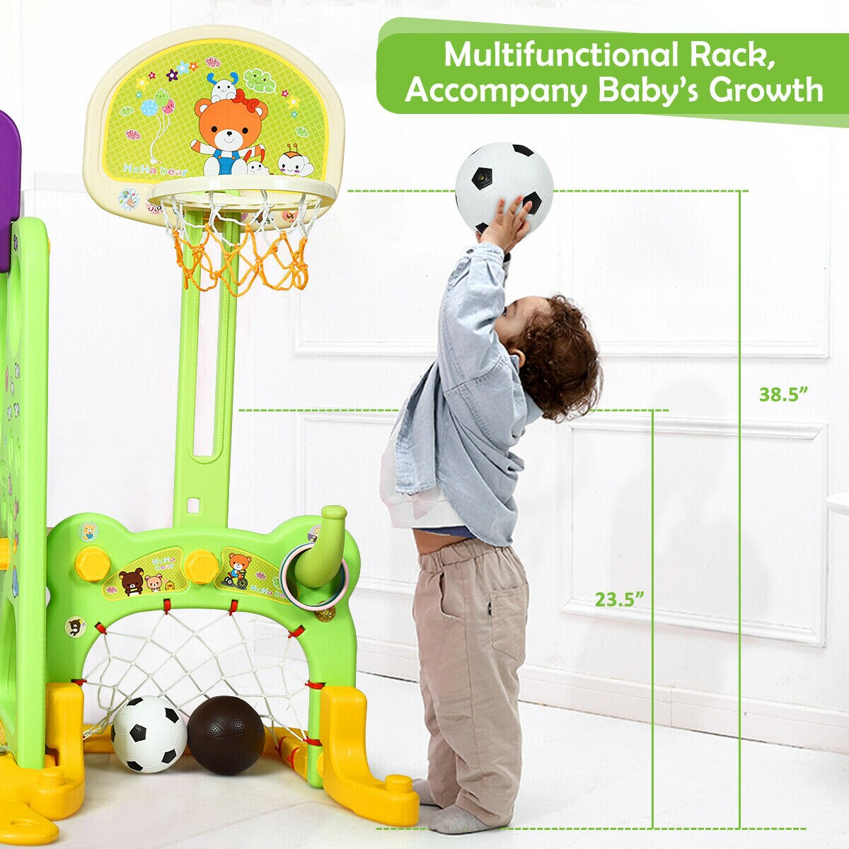 6-in-1 Climber and Swing Set with Basketball Hoop & Football Gate