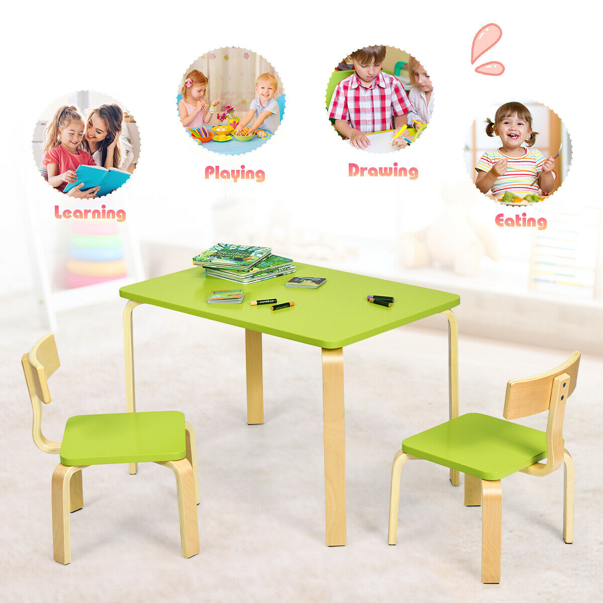 3-Piece Wooden Table & 2 Chairs Set