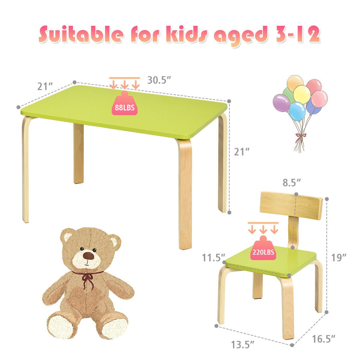 3-Piece Wooden Table & 2 Chairs Set