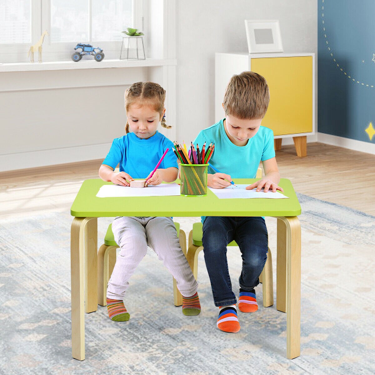 3-Piece Wooden Table & 2 Chairs Set