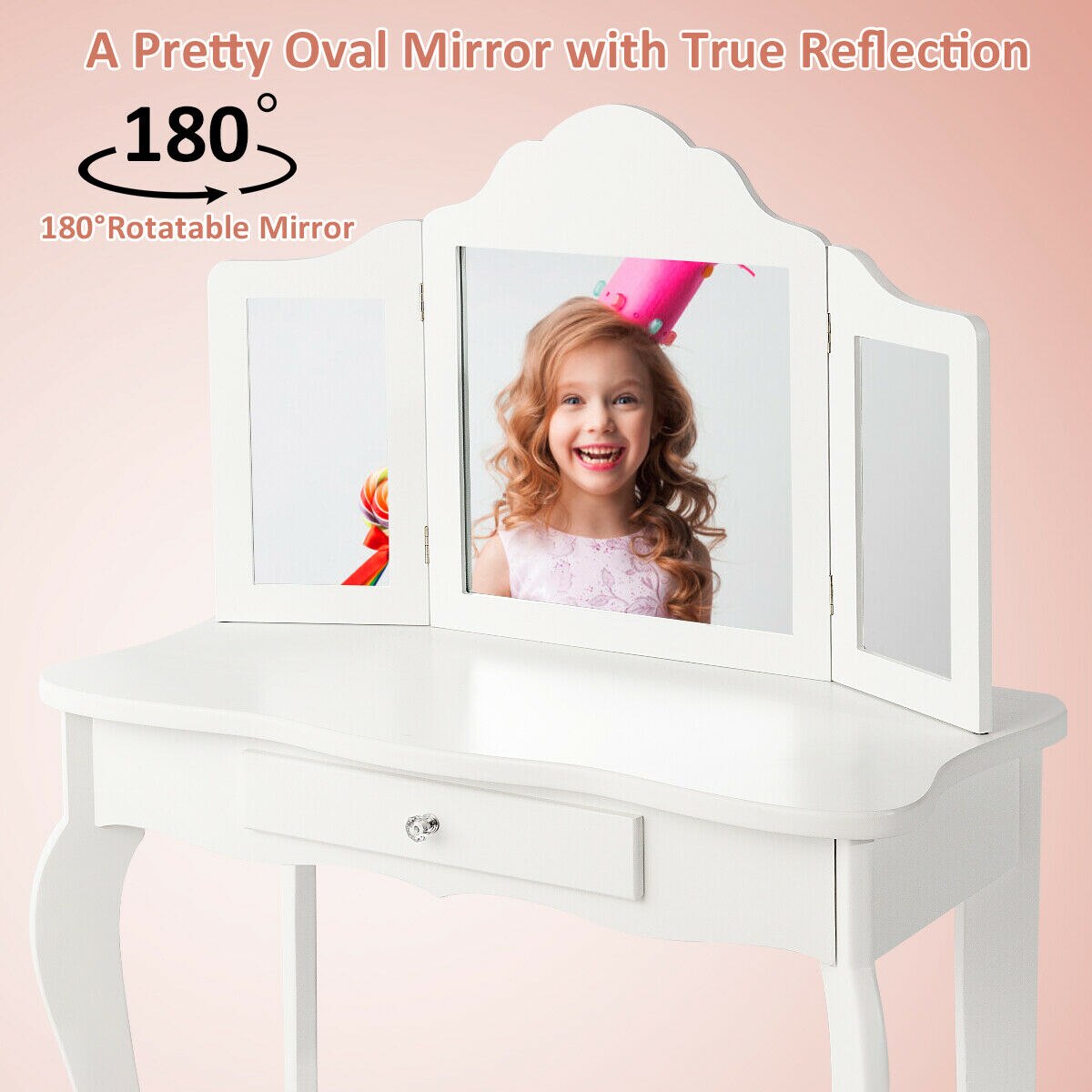 2-in-1 Makeup Vanity Table Set with Mirror in White