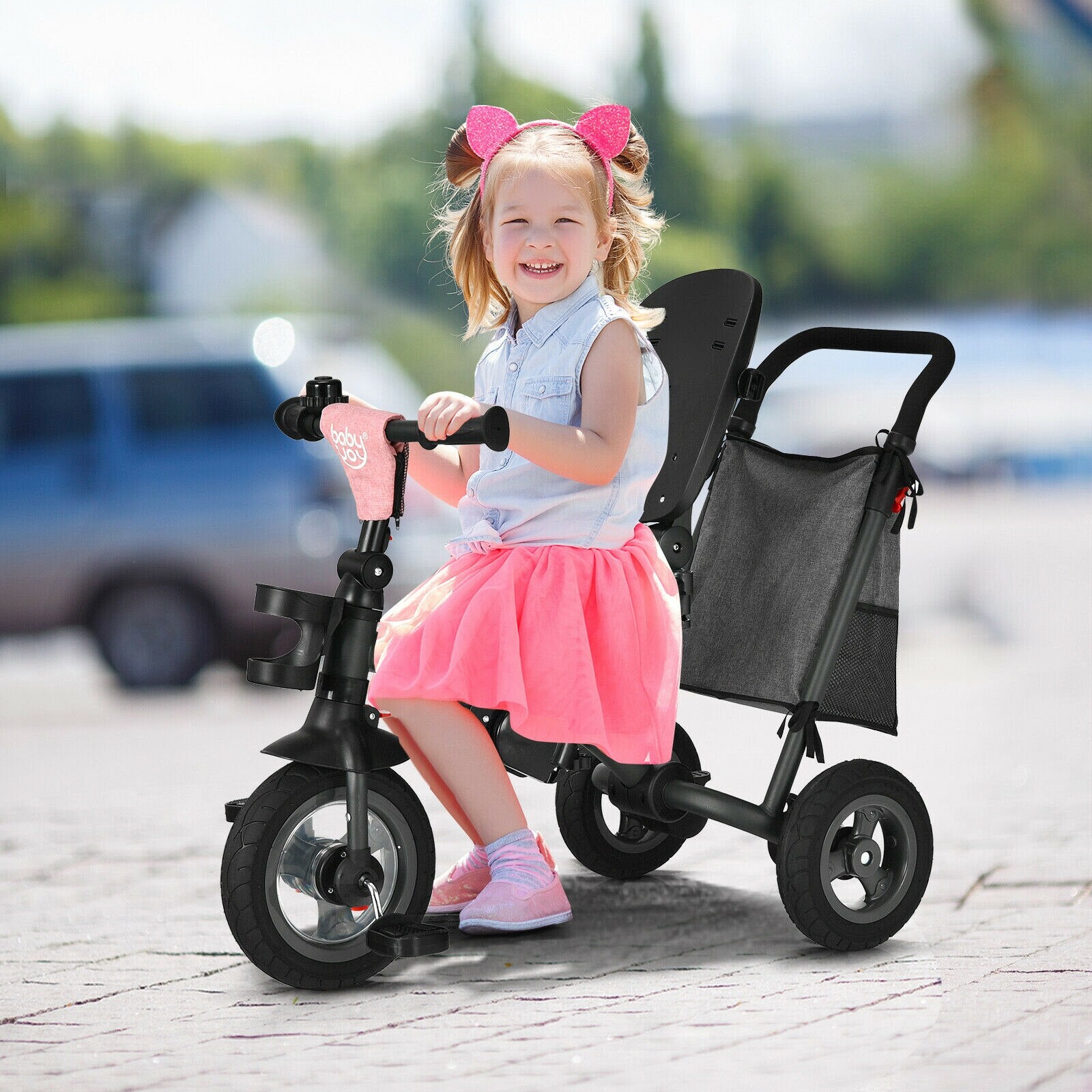 7-in-1 Folding Tricycle with Rotatable Seat in Pink