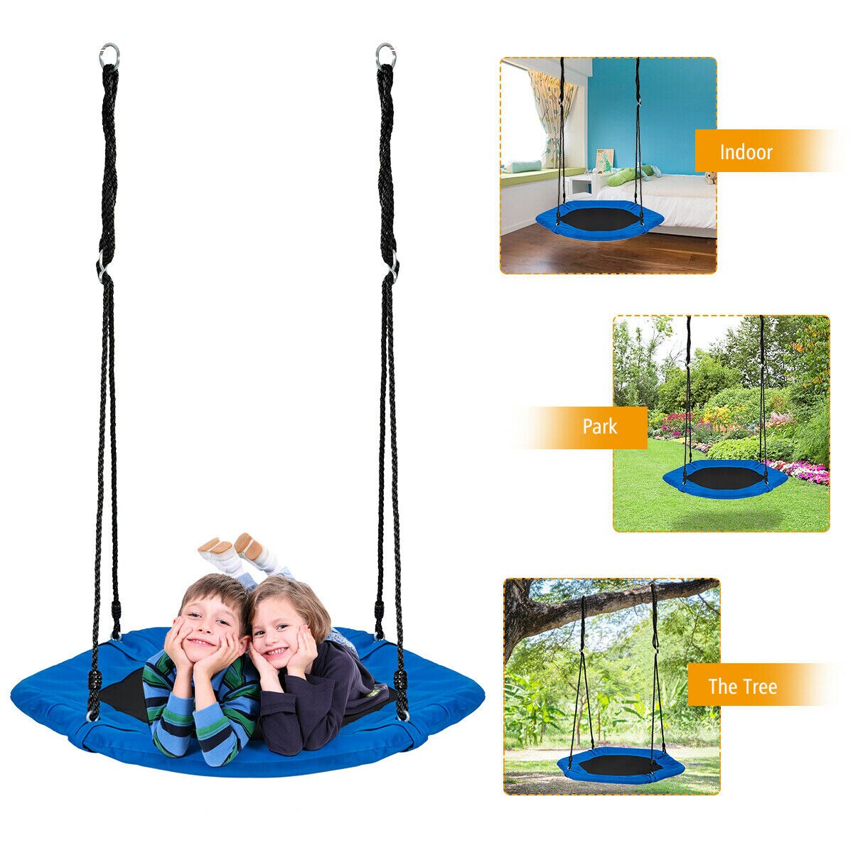 37” Hexagon Tree Swing with Adjustable Hanging Ropes