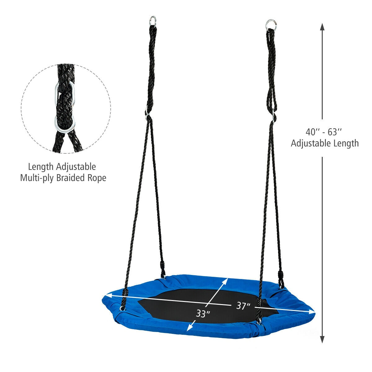 37” Hexagon Tree Swing with Adjustable Hanging Ropes