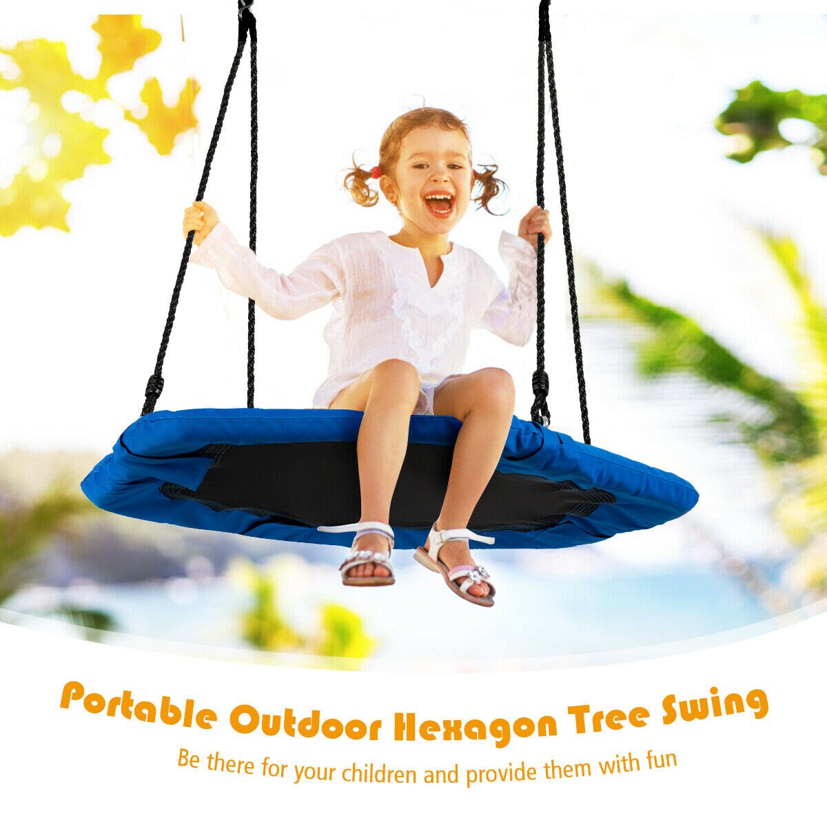 37” Hexagon Tree Swing with Adjustable Hanging Ropes