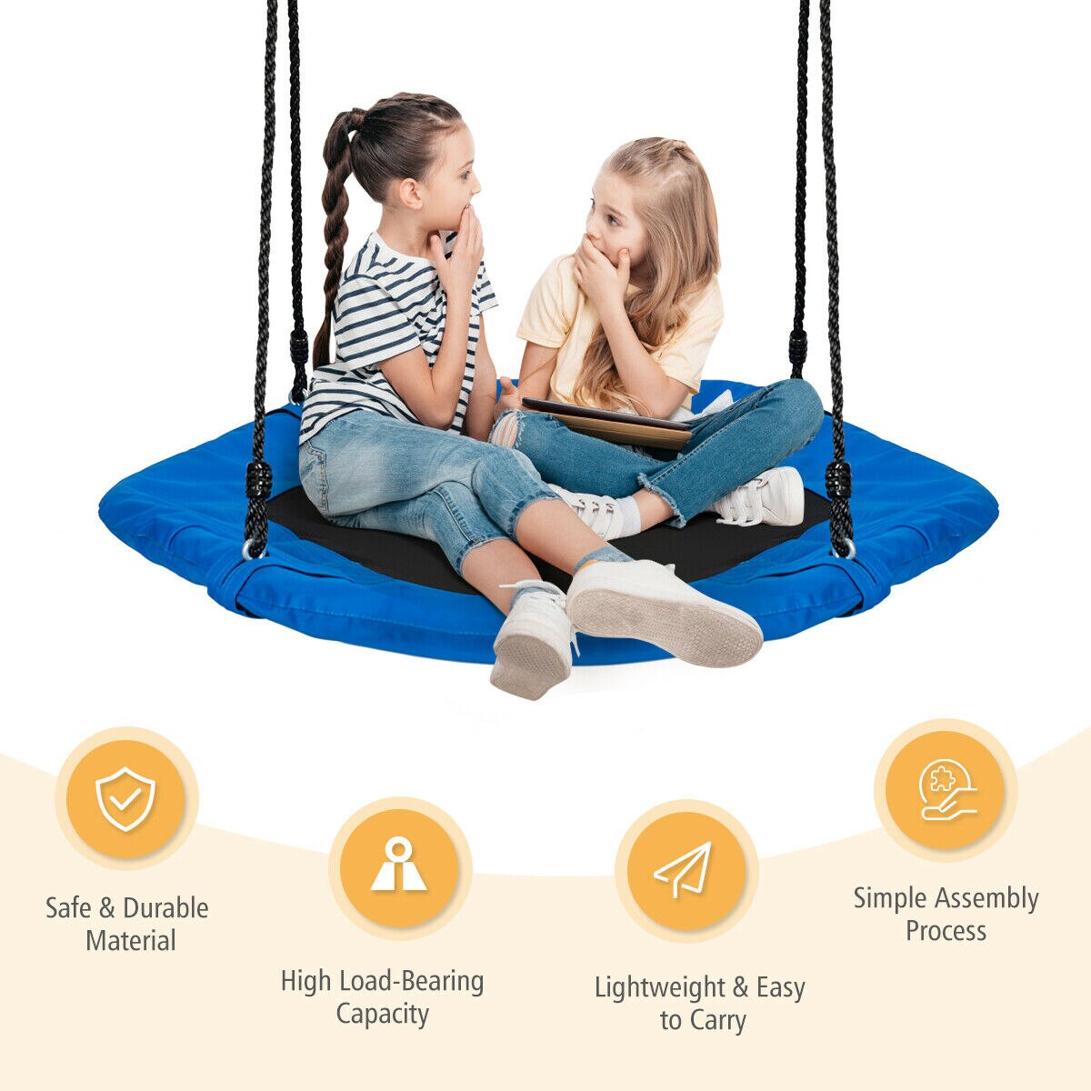 37” Hexagon Tree Swing with Adjustable Hanging Ropes