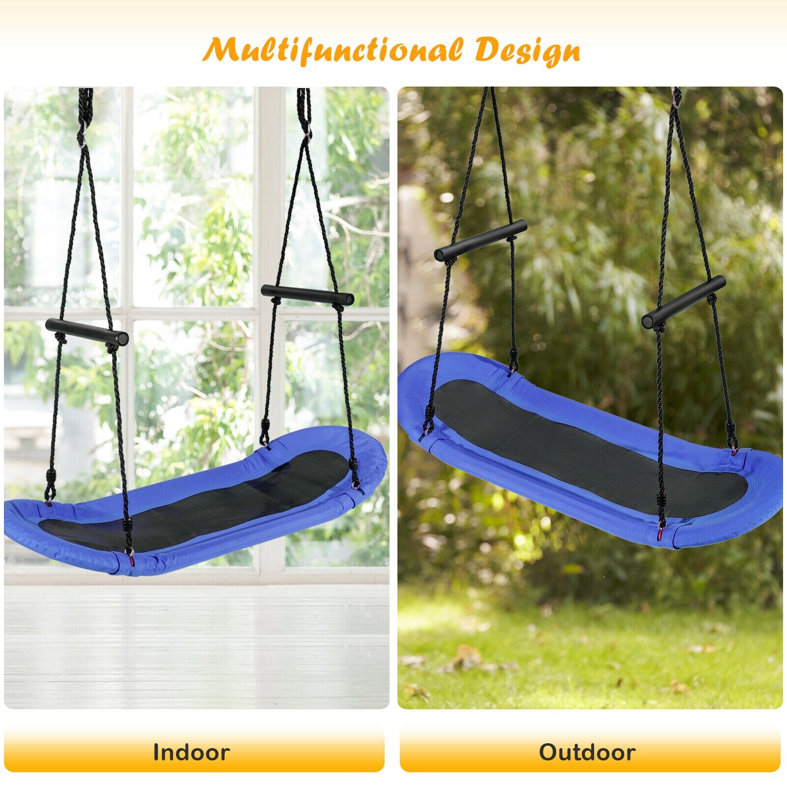 Adjustable Oval Platform Tree Swing with Handle