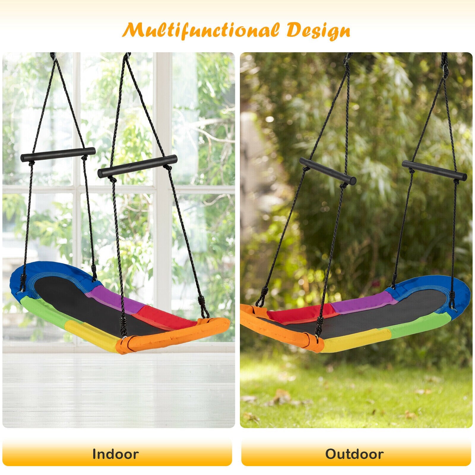 Adjustable Oval Platform Tree Swing with Handle